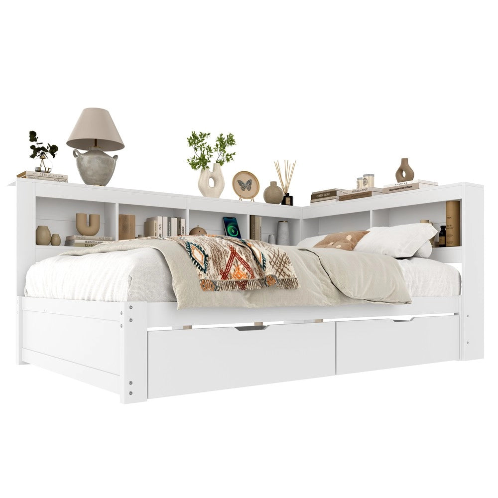 Divano Letto con Cassetti e Presa USB ¨C MINIMAL ¨C Bianco 140x200