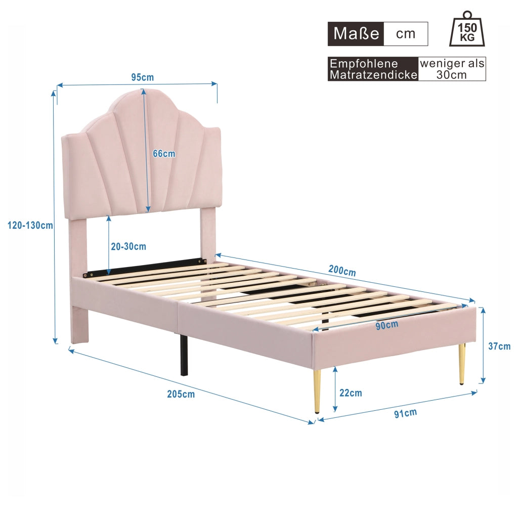 letto imbottito velluto rosa 90 x 200 cm