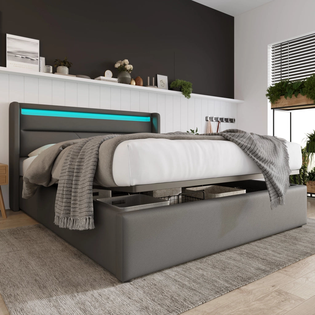 letto imbottito pu grigio 140x200 cm