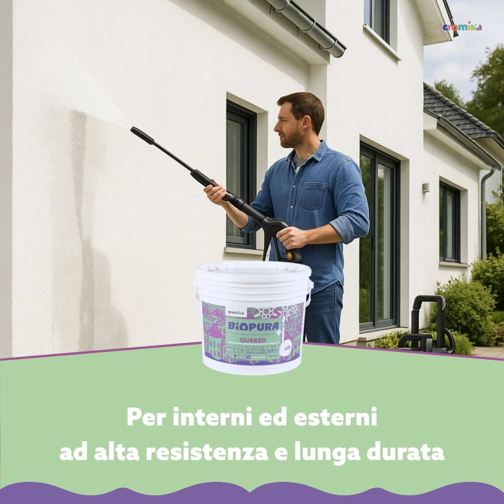 Pittura quarzo antialga interni esterni finitura opaca linea biopura cromika *** formato 2.5 lt, confezione 1