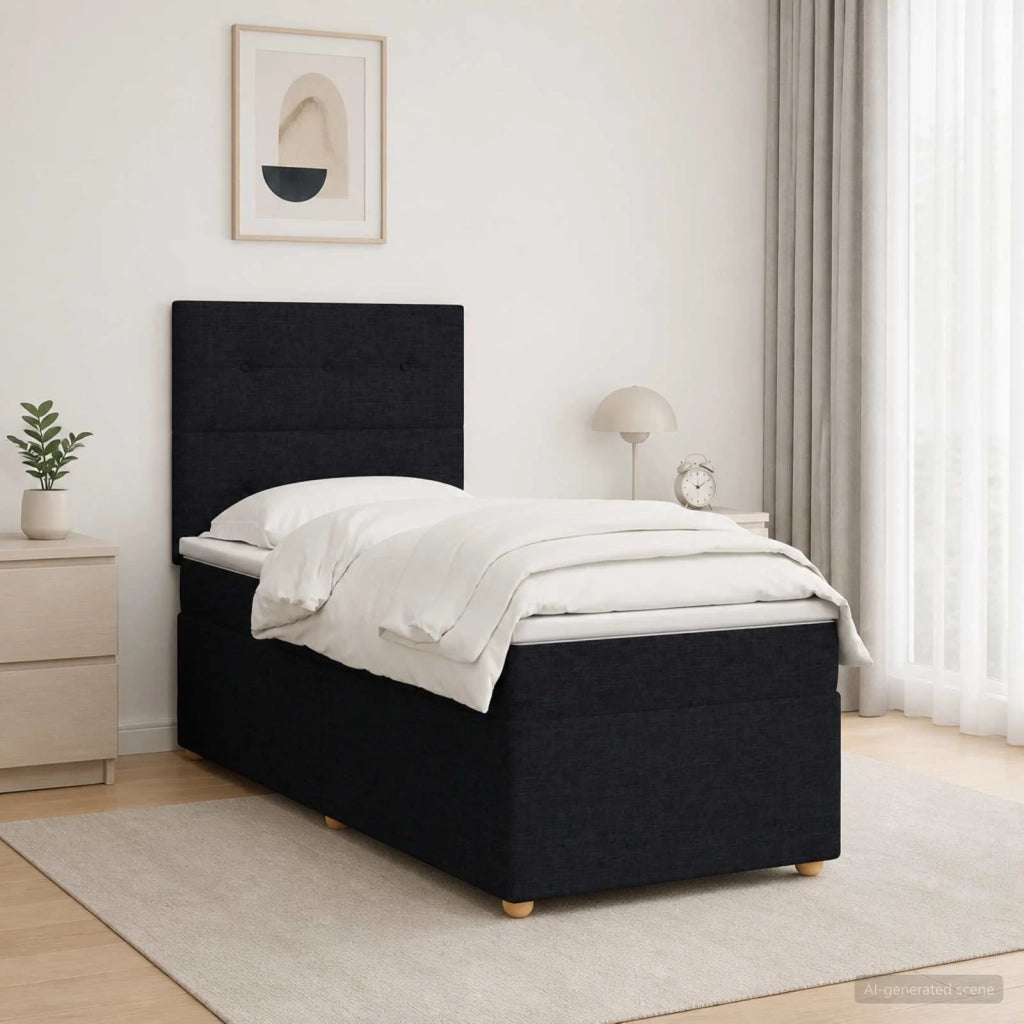 Letto box spring con materasso Nero 100 x 200 cm Tessuto 3455282