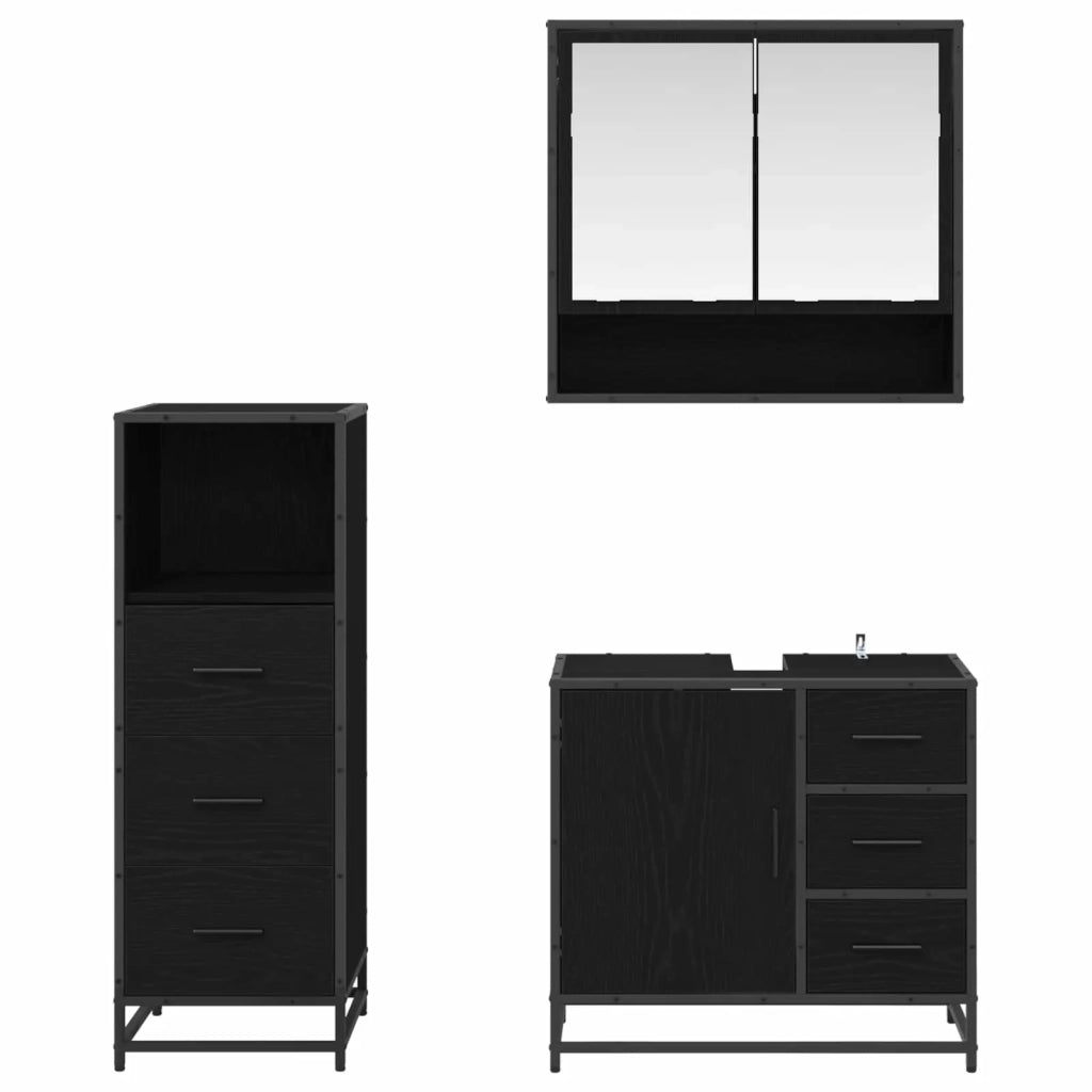 Set di mobili per il bagno 3 pcs Rovere Nero Legno multistrato 3402334