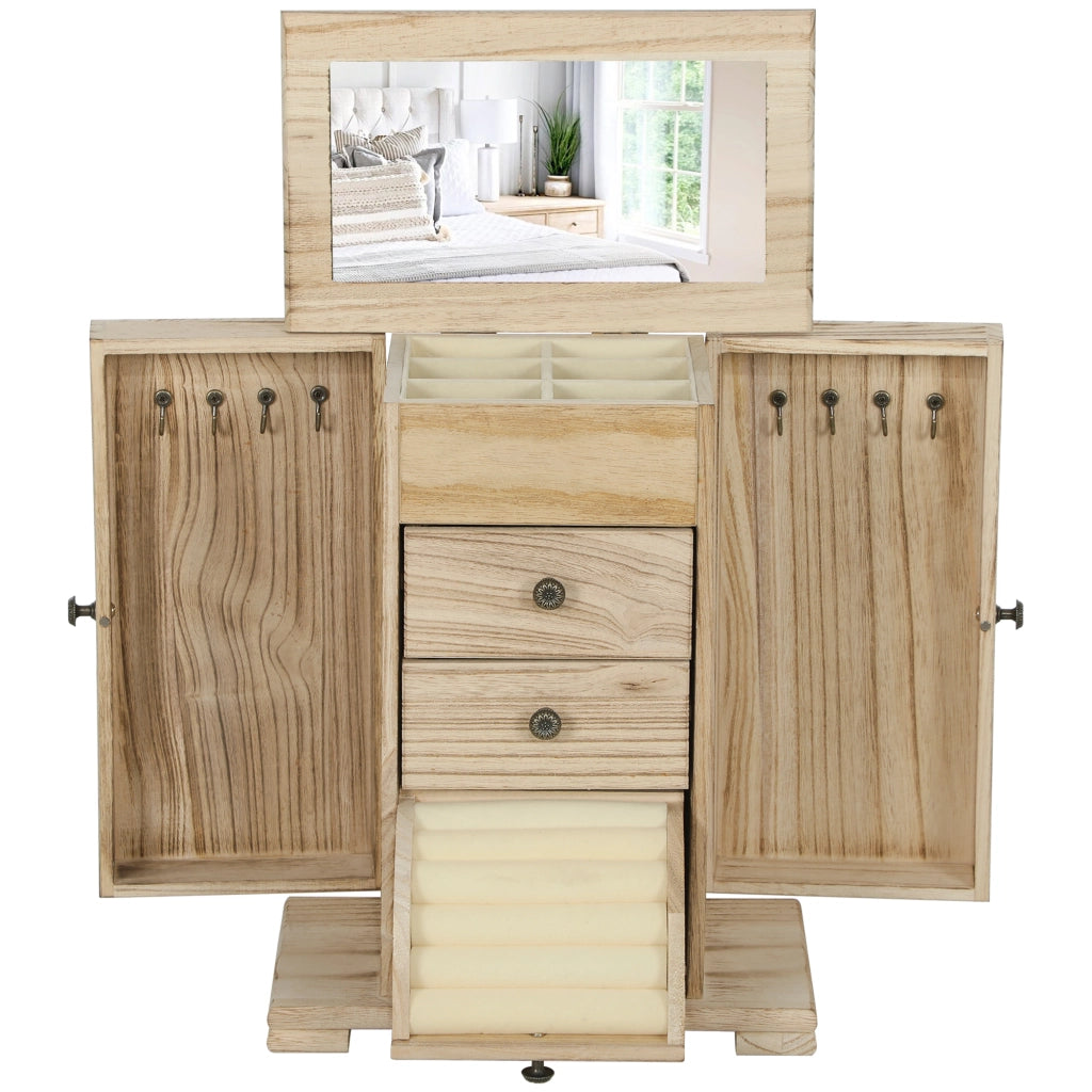 Cassettiera per gioielli con specchio e 2 cassetti ¨C Minimal ¨C marrone 26.5x16x33.5 cm