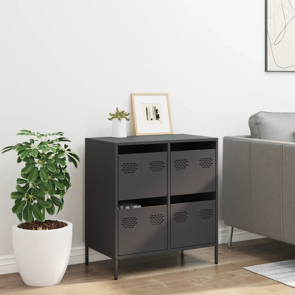 Credenza Nera 68x39x73,5 cm in Acciaio Laminato a Freddo 851256