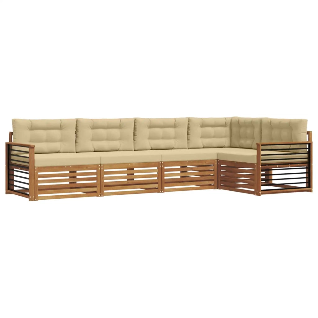 Set di divani da esterno con cuscino 5 pcs Naturale e Beige 3373473