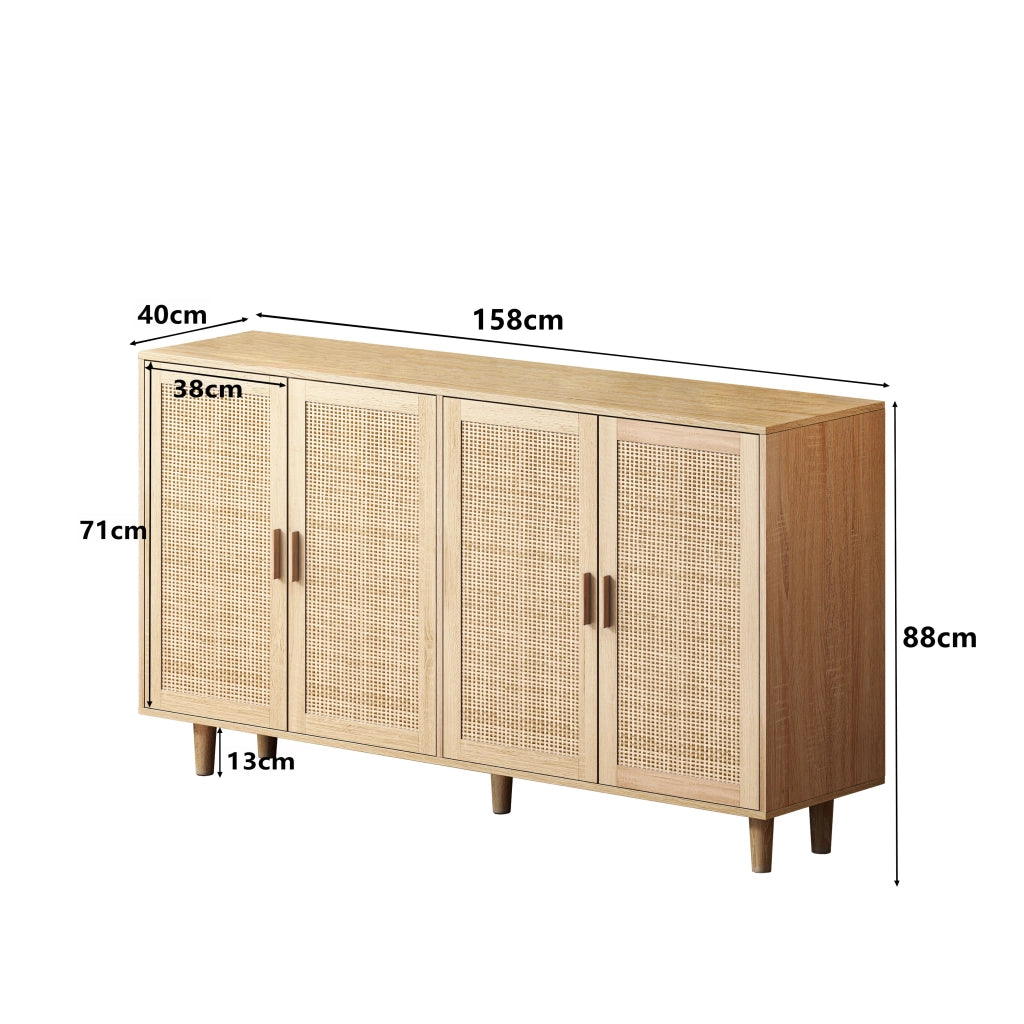 Credenza alta con 4 ante e ripiano regolabile per soggiorno in truciolare 158 x 40 x 88 cm naturale