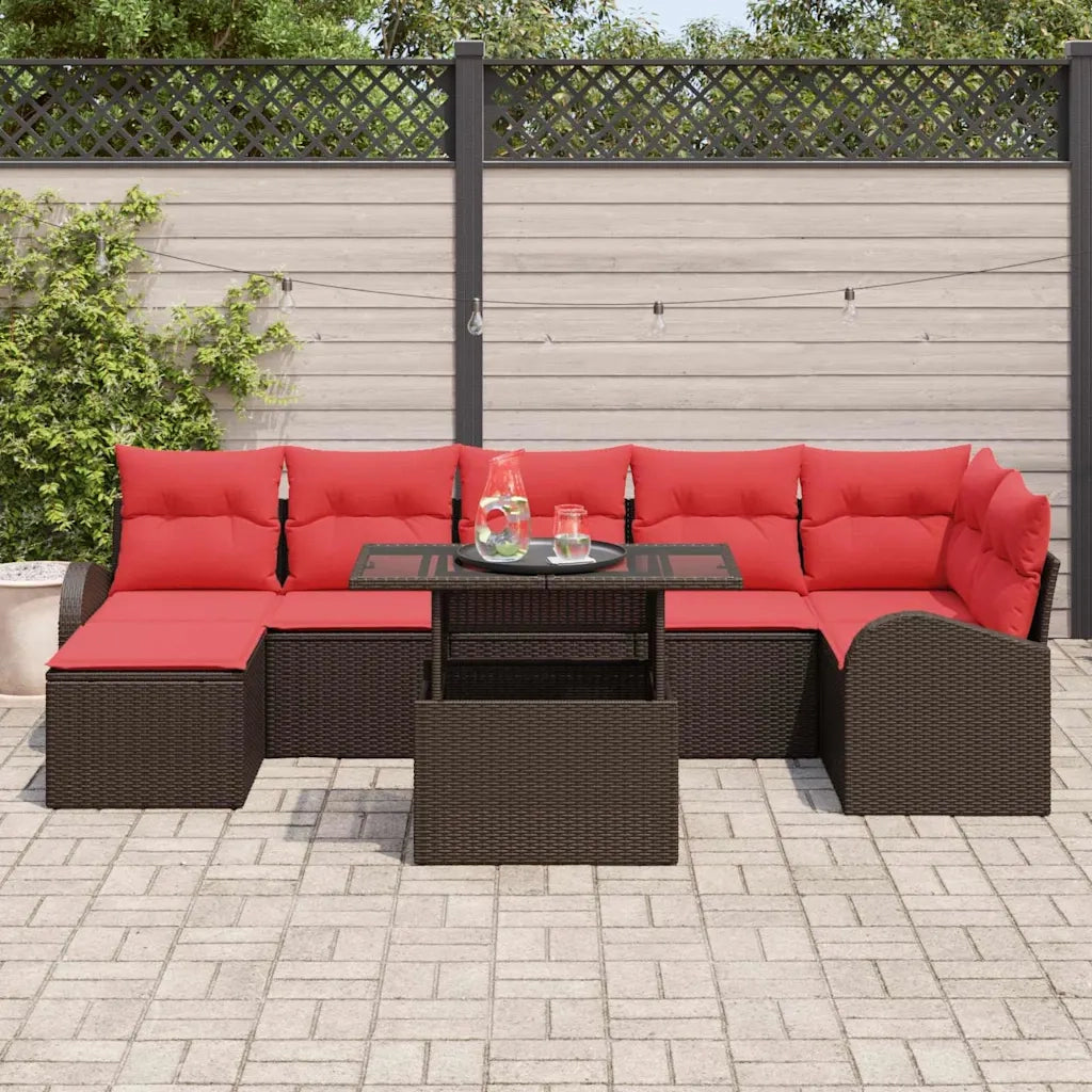 Set Divano da Giardino con cuscino 8 pcs Marrone e rosso 3348690