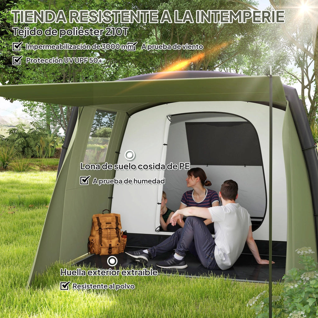 Tenda da Campeggio Tunnel Gonfiabile 3-6 Persone ¨C Xylo ¨C Con Veranda Finestre a Rete Verde Oliva