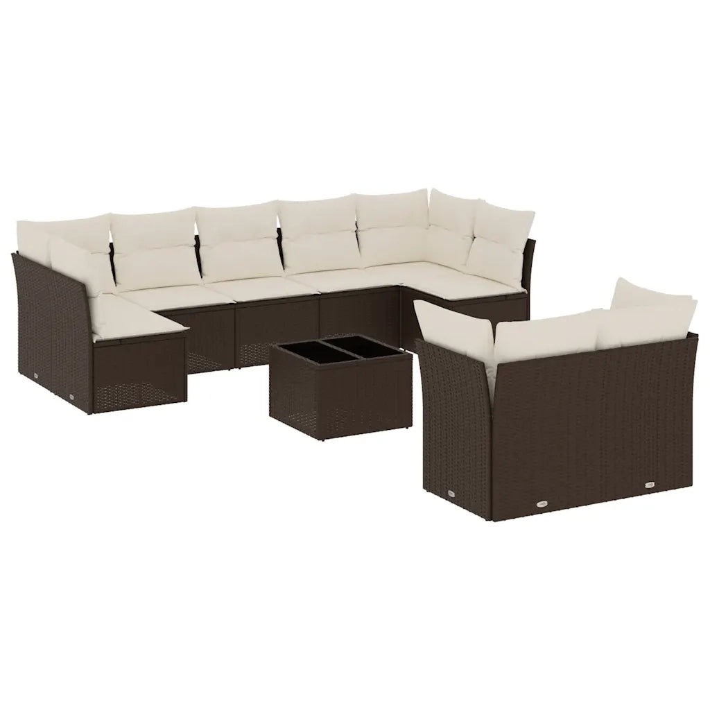 Set Divani da Giardino 10pz con Cuscini in Polyrattan Marrone 3218163