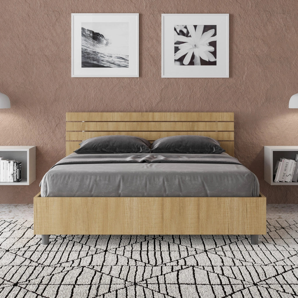 BS COM Letto matrimoniale francese contenitore 140x190 testata dritta con doghe quercia