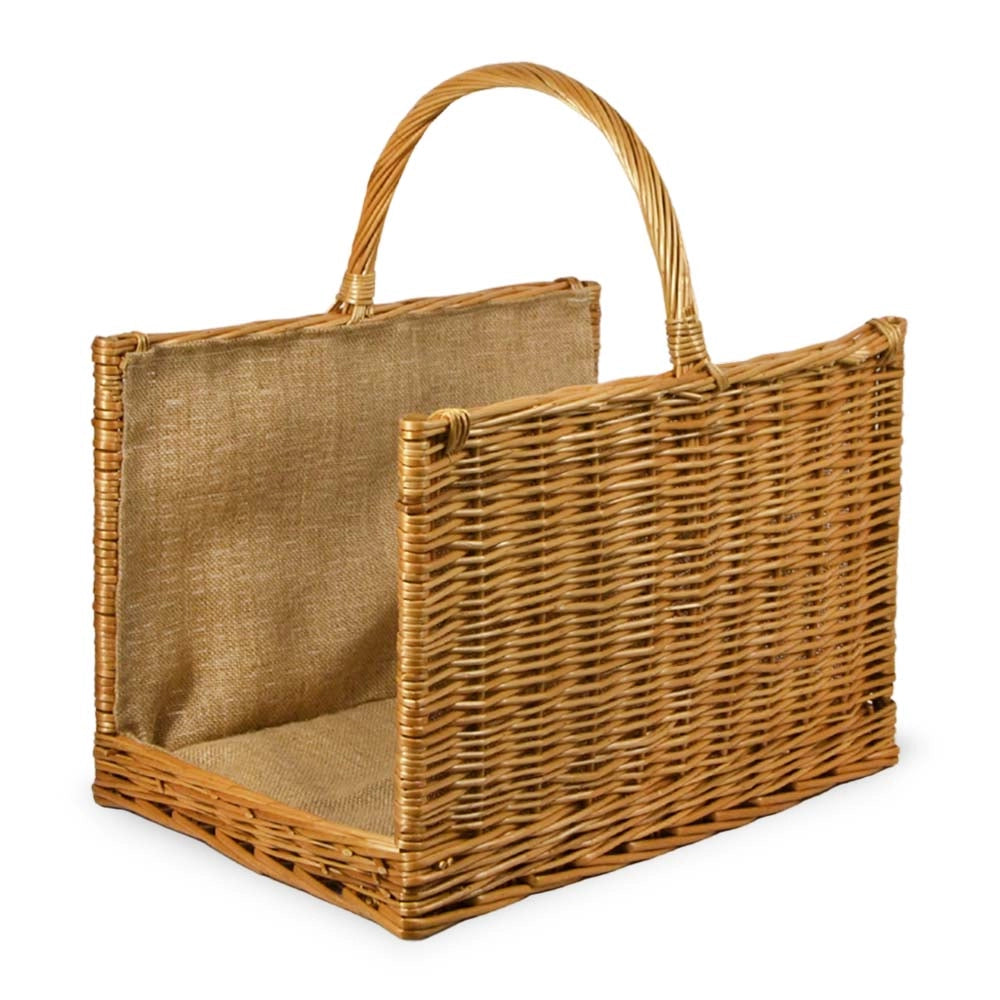 Cesta contenitore portalegna piccola aperta in vimini con juta cm 45 x 30 x h 30