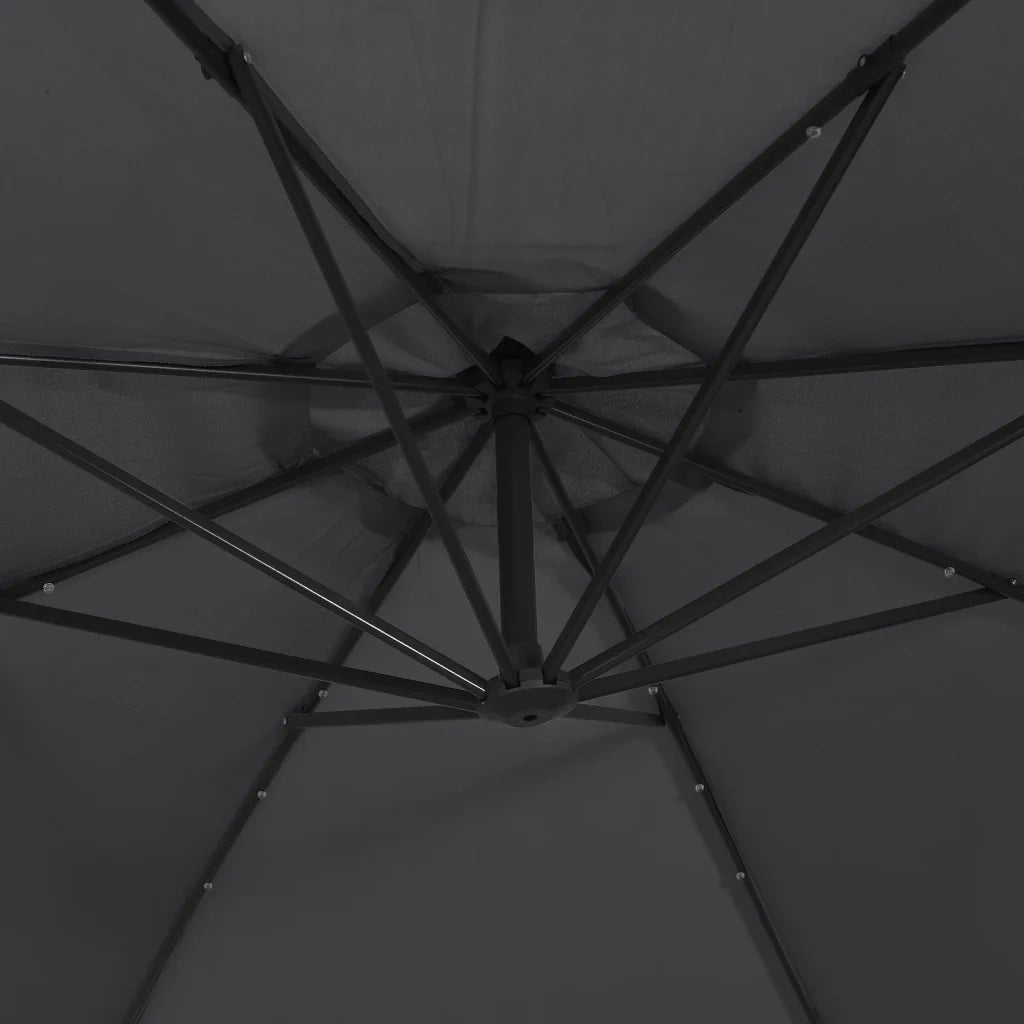 Ombrellone a Sbalzo con Palo e Luci a LED Nero 350 cm 313784