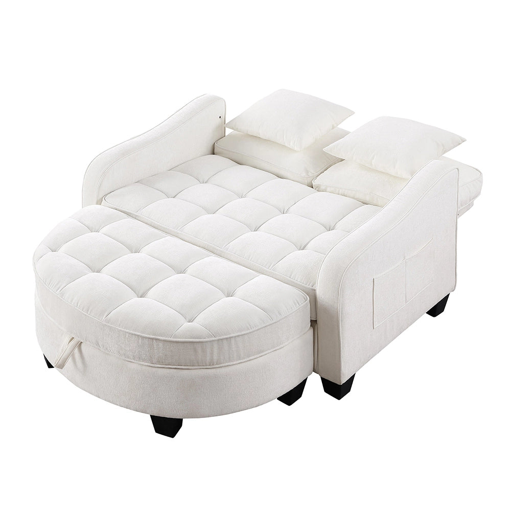 Divano multifunzione 2 in 1 - Xylo - Con pouf, legno eucalipto, beige