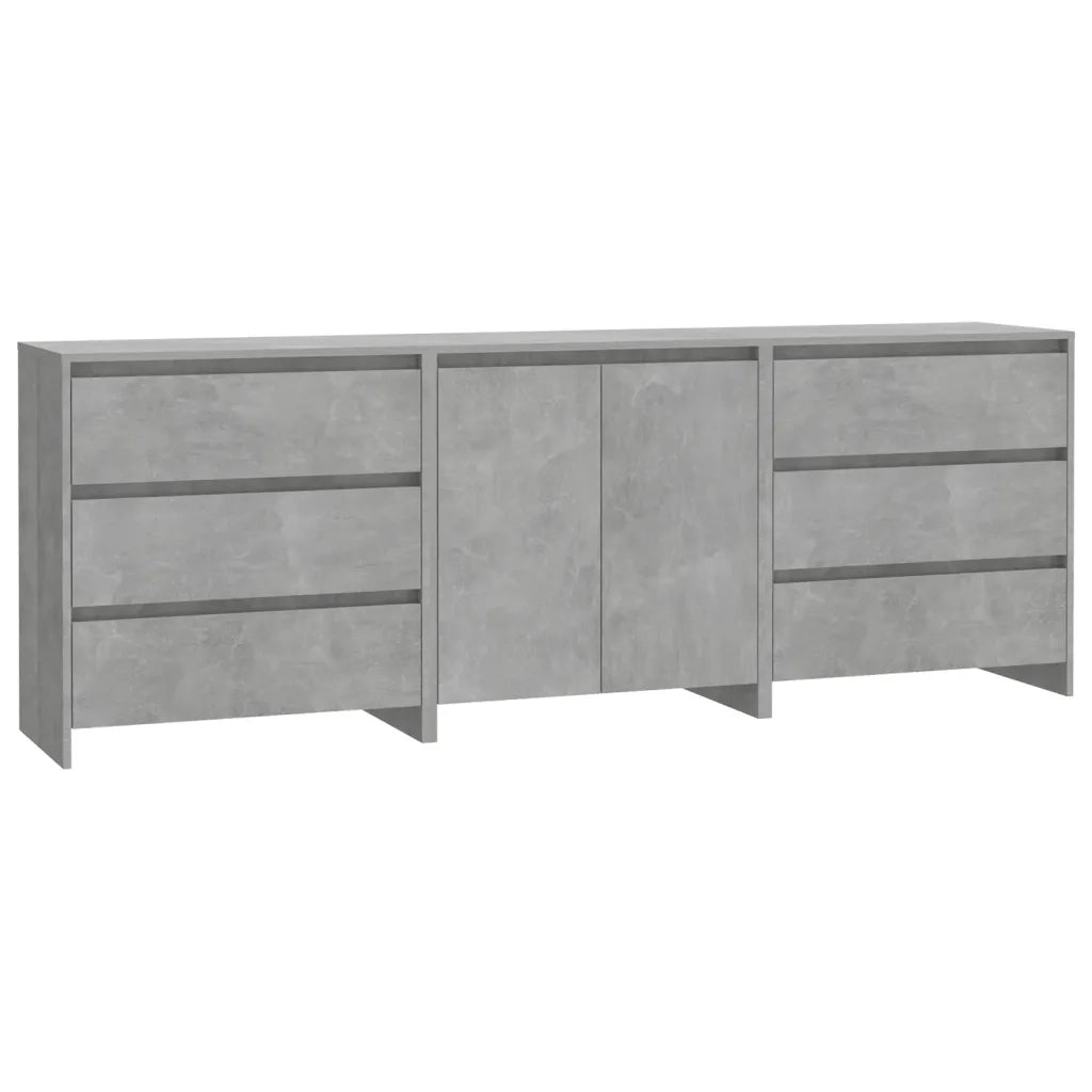 Credenze 3 pz | Madia | Buffet da pranzo | Armadio da pranzo Grigio Cemento in Legno Multistrato