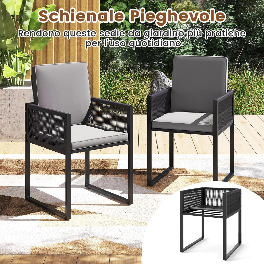 5 Pezzi Set da Esterno in Rattan PE, Set Mobili da Giardino con Cuscini, Sedie Poggiapiedi e Tavolino da Caffè, Poltrone Lounge Salvaspazio per Balcone, Piscina e Cortile