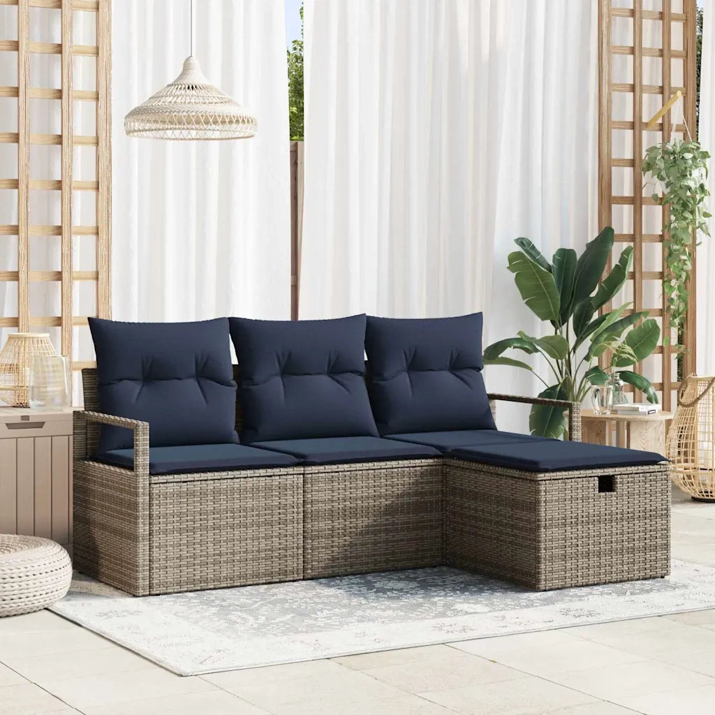 Set di divani con cuscino 4 pcs Grigio e Blu Navy polyrattan 3359154
