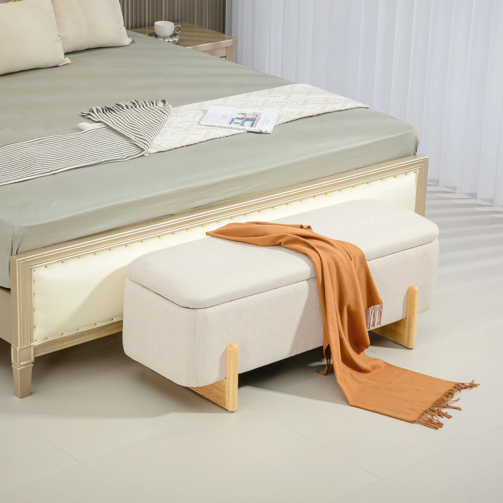 Poltrona pouf con schienale e contenitore ¨C Minimal ¨C crema 111x44x44.5cm