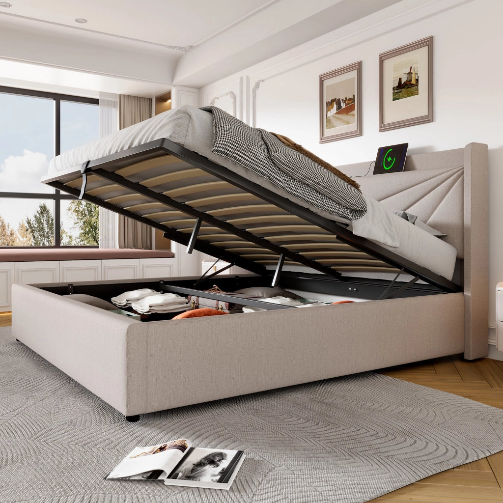 letto imbottito cotone lino beige 140x200 cm