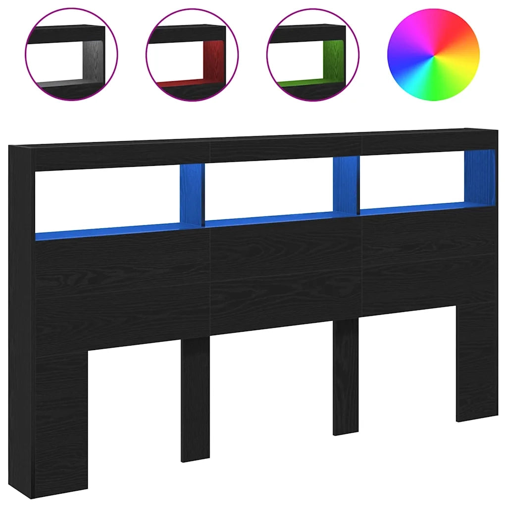 Testiera | Testata con Contenitore a LED Rovere Nero 180x17x102 cm