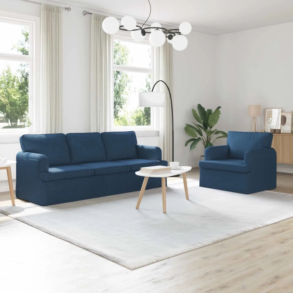 Divano 2 pcs Blu 144 x 80 x 85 cm Tessuto