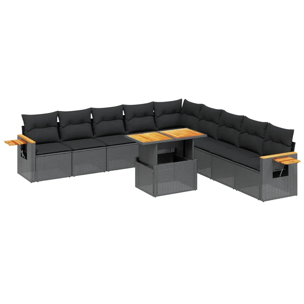 Set Divani da Giardino 11 pz con Cuscini in Polyrattan Nero 3273701