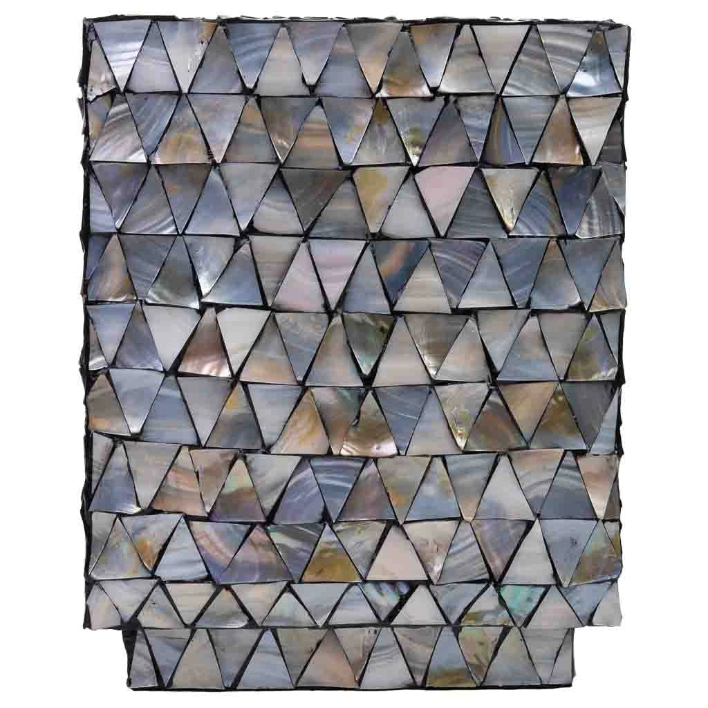 Sgabello in legno e madreperla grigia 35x35x45h cm