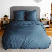 Set biancheria da letto in microfibra lavata blu notte, 2 posti