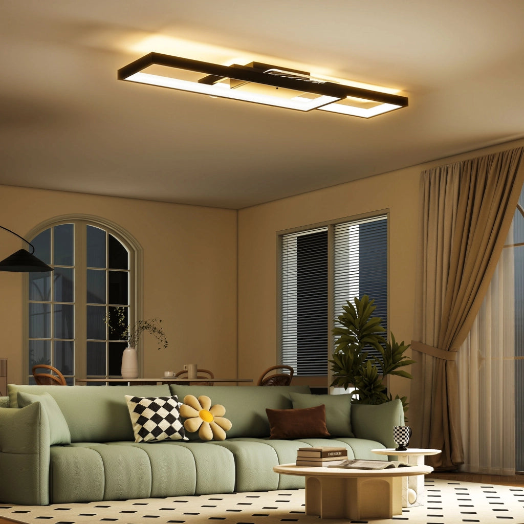 Lampada LED a Soffitto 70x30 cm Dimmerabile 3000-6000K con Telecomando e Interruttore Nero