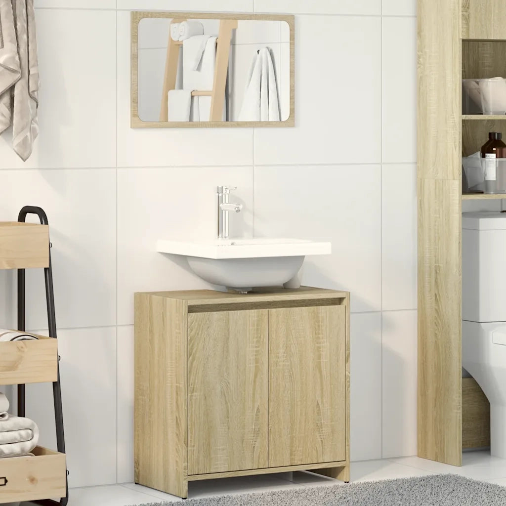 Set Mobili da Bagno | Armadio da bagno 2 pz Rovere Sonoma in Legno Multistrato