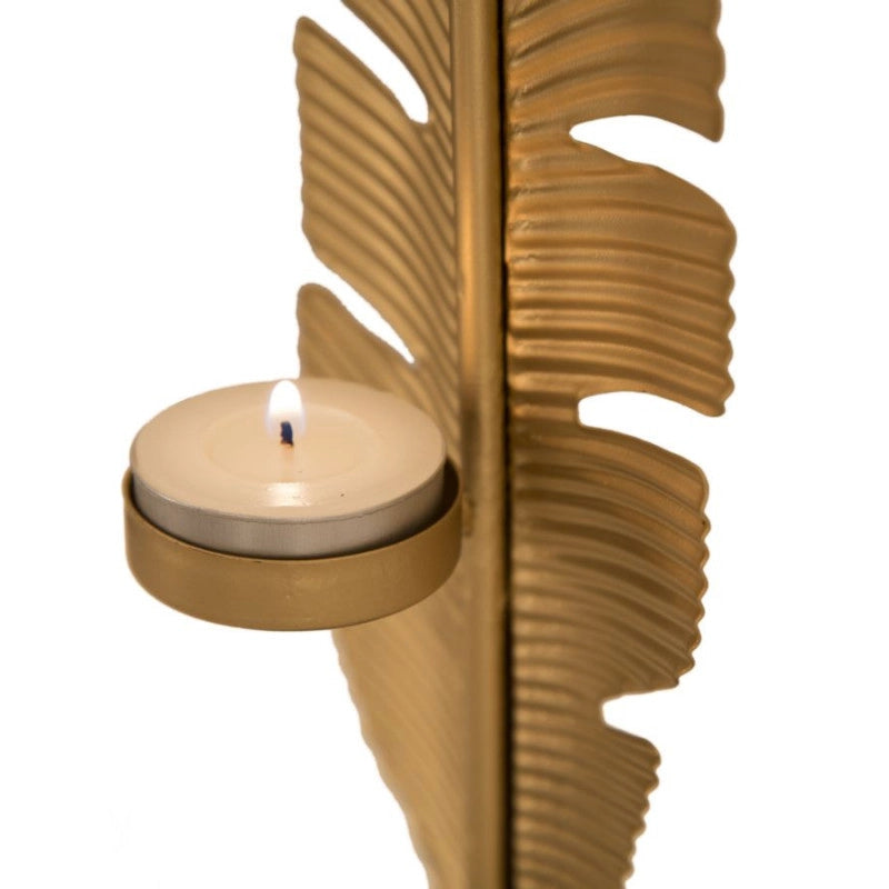 Scultura Foglia Con Porta Candela Glam cm 10x10x34
