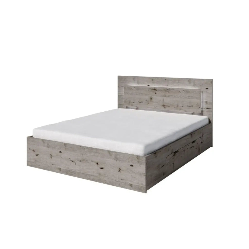Letto VELTIS 180x200 cm con testiera LED - Colore quercia Wellington - Rete e materasso non inclusi