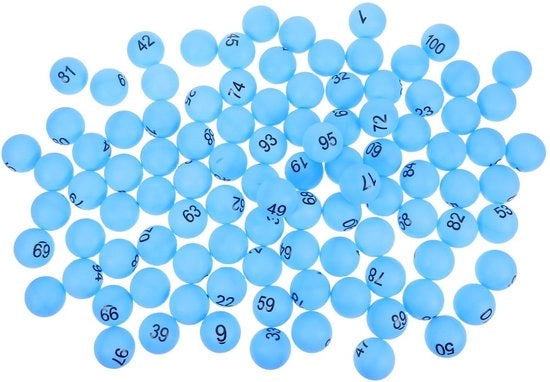 Loteria di Pong 100 pezzi - Palle numerate - Materiale plastico eco-compatibile - Per tombola o gioco di bingo - Blu pastello - Numeri leggibili