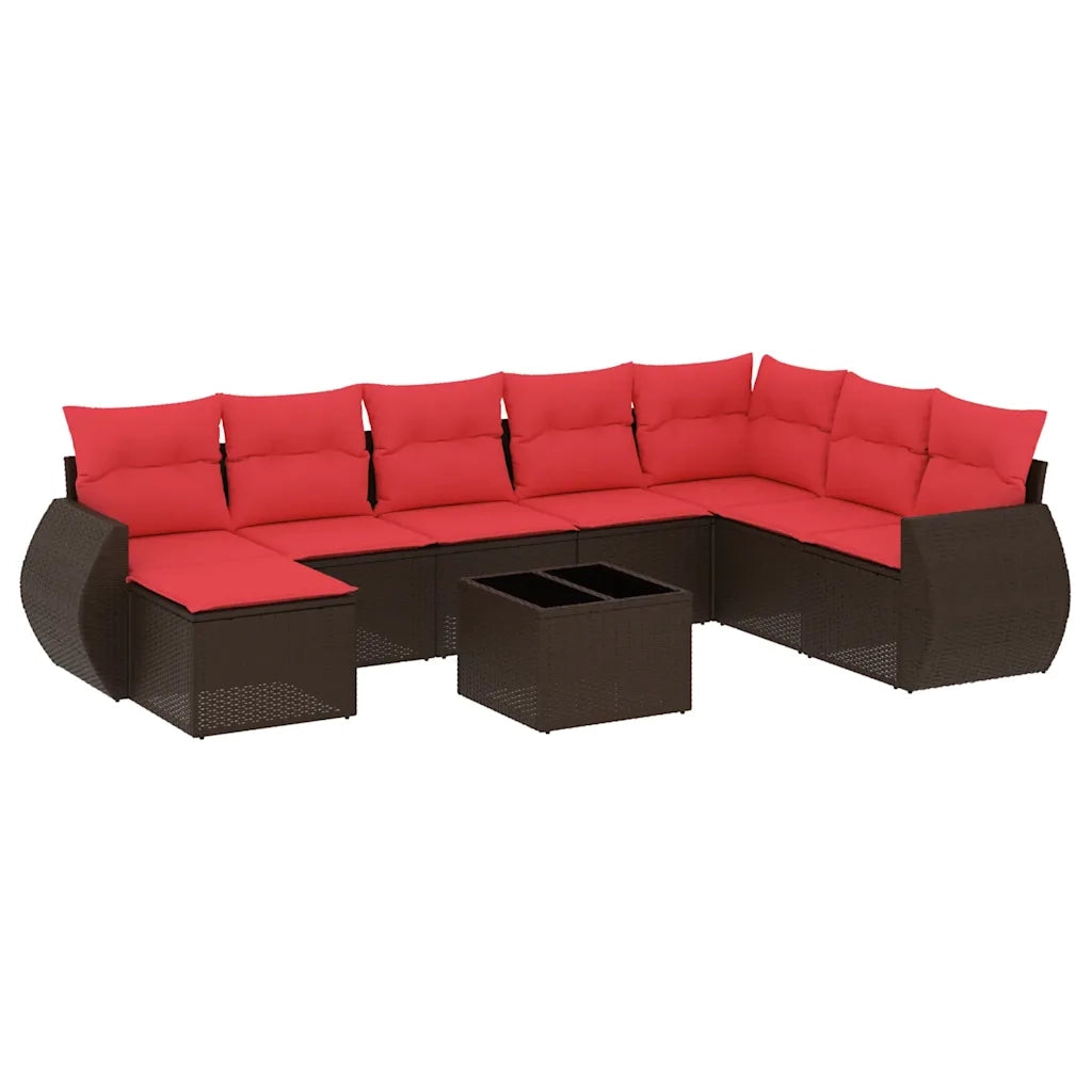 Set Divani da Giardino 9 pz con Cuscini Marrone in Polyrattan 3221773