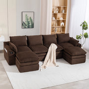 Divano Modulare 4 Posti con 2 Pouf ¨C MINIMAL ¨C Tessuto a Coste, Cuscini, Marrone