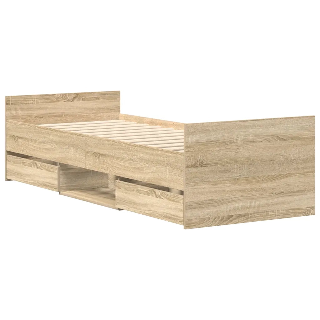 Letto singolo | Letto per adulti | Giroletto con Testiera e Pediera Rovere Sonoma 100x200 cm