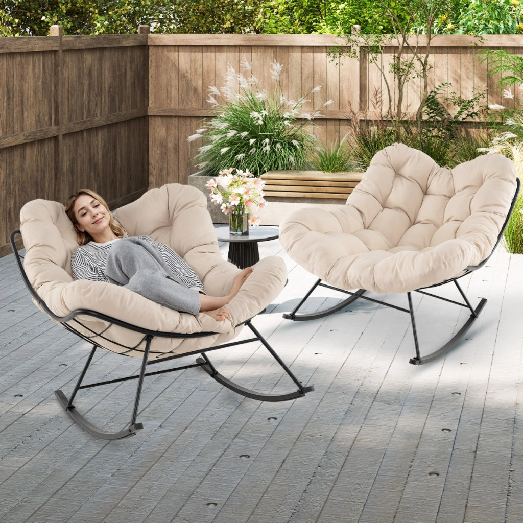 Sedia a dondolo per spazi interni ed esterno-Sedia a uovo sovradimensionato con struttura metallica per portico e giardino Beige