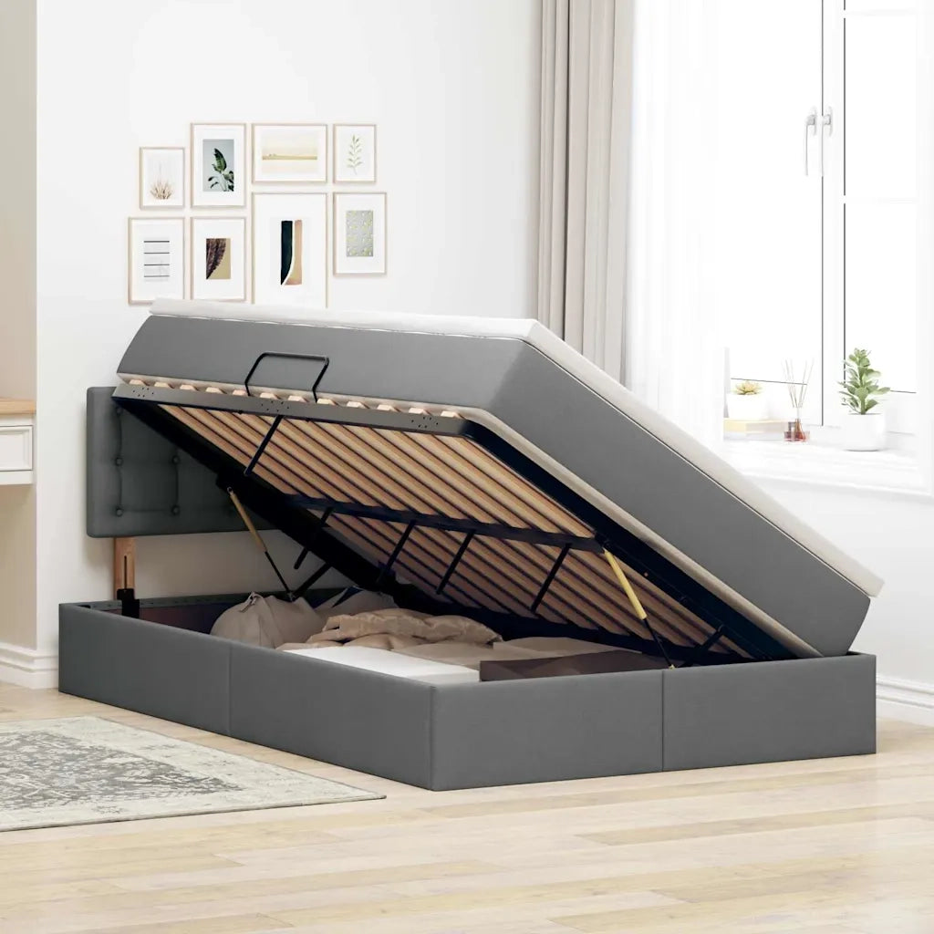 Letto con contenitore e LED Grigio scuro 120 x 200 cm Tessuto 3371263