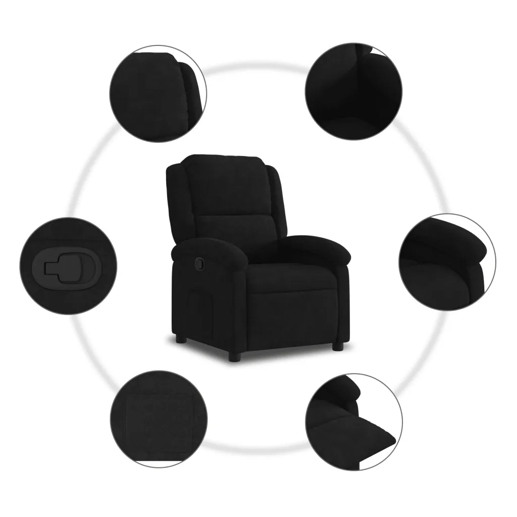 Poltrona | Sedia Relax Reclinabile Nera in Velluto