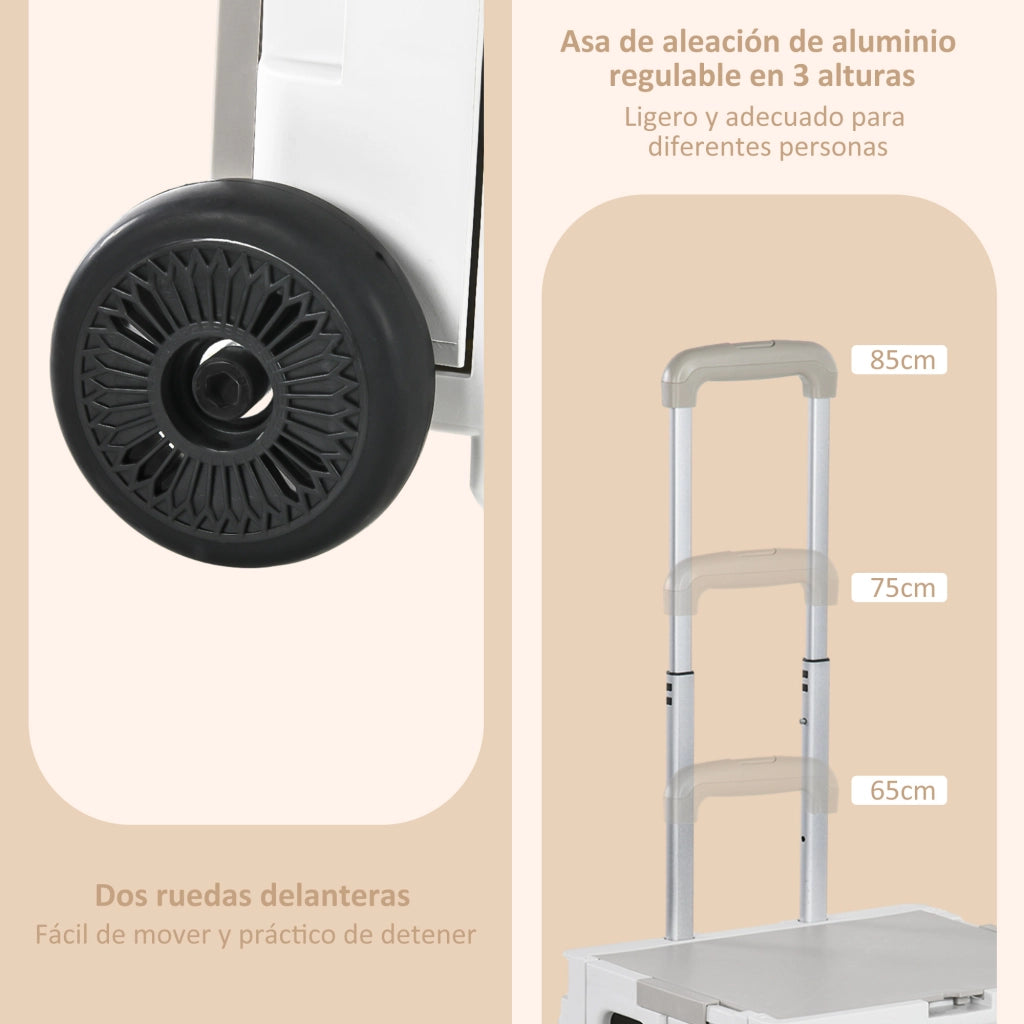 Carrello per Supermercato con 2 Ruote e Manico Regolabile ¨C zephmum ¨C Bianco 41,5x32,5x85 cm