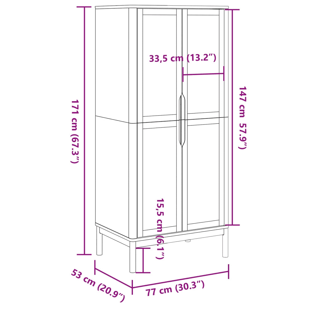 Armadio FLORO Bianco 77x53x171 cm in Legno Massello di Pino 374006