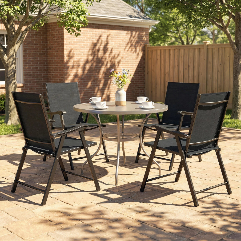 Sedia da Giardino Pieghevole ¨C zephmum ¨C 4 Pezzi, Struttura Metallo, Nero, 58x62x97cm