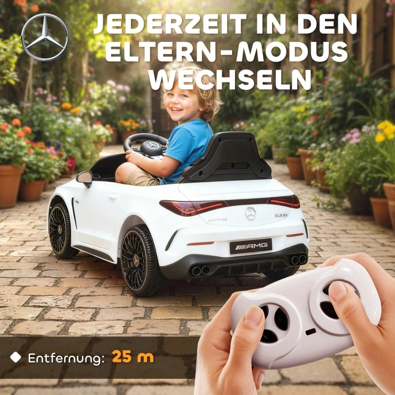 Macchina elettrica per bambini, design Mercedes, motore 12V, telecomando, luci a LED, musica, per bambini dai 3 ai 6 anni, bianca