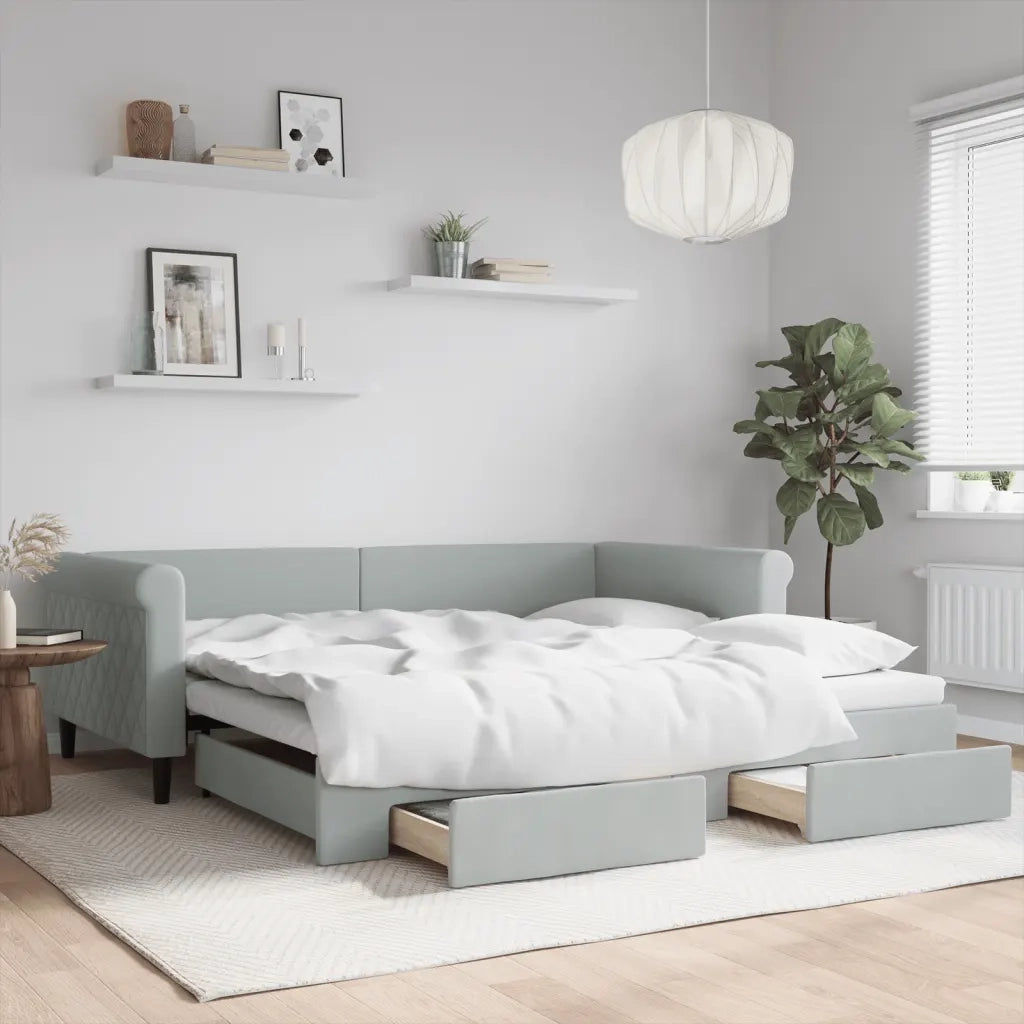 Divano letto | Sof¨¤ letto | Letto singolo Estraibile Cassetti Grigio Chiaro 100x200 Velluto