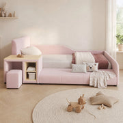 LETTO singolo 90x200 cm in velluto rosa con scrivania, sgabello e ripiano