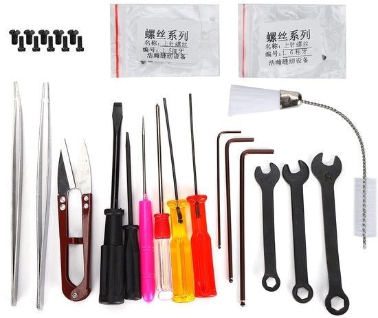 Set di Riparazione per Macchina da Cucire Overlock - Acciaio Inossidabile - Plastica - Incluso Pincette - Chiavi a Lama - Chiavi a Croce - 13 cm/5,1 pollici Strumenti - Kit di Riparazione per Macchina da Cucire