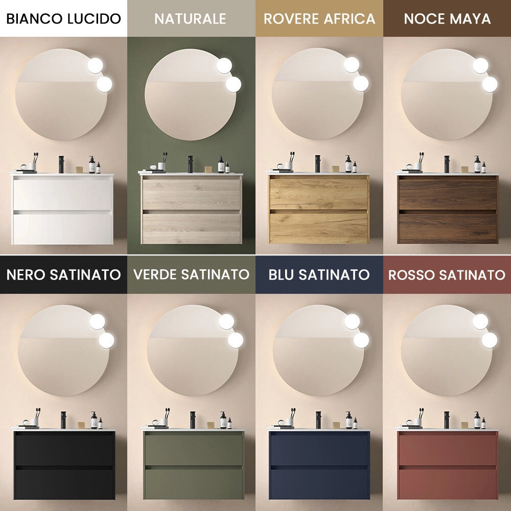 Mobile bagno sospeso 70 cm rovere bali con lavabo ad incasso Gaya