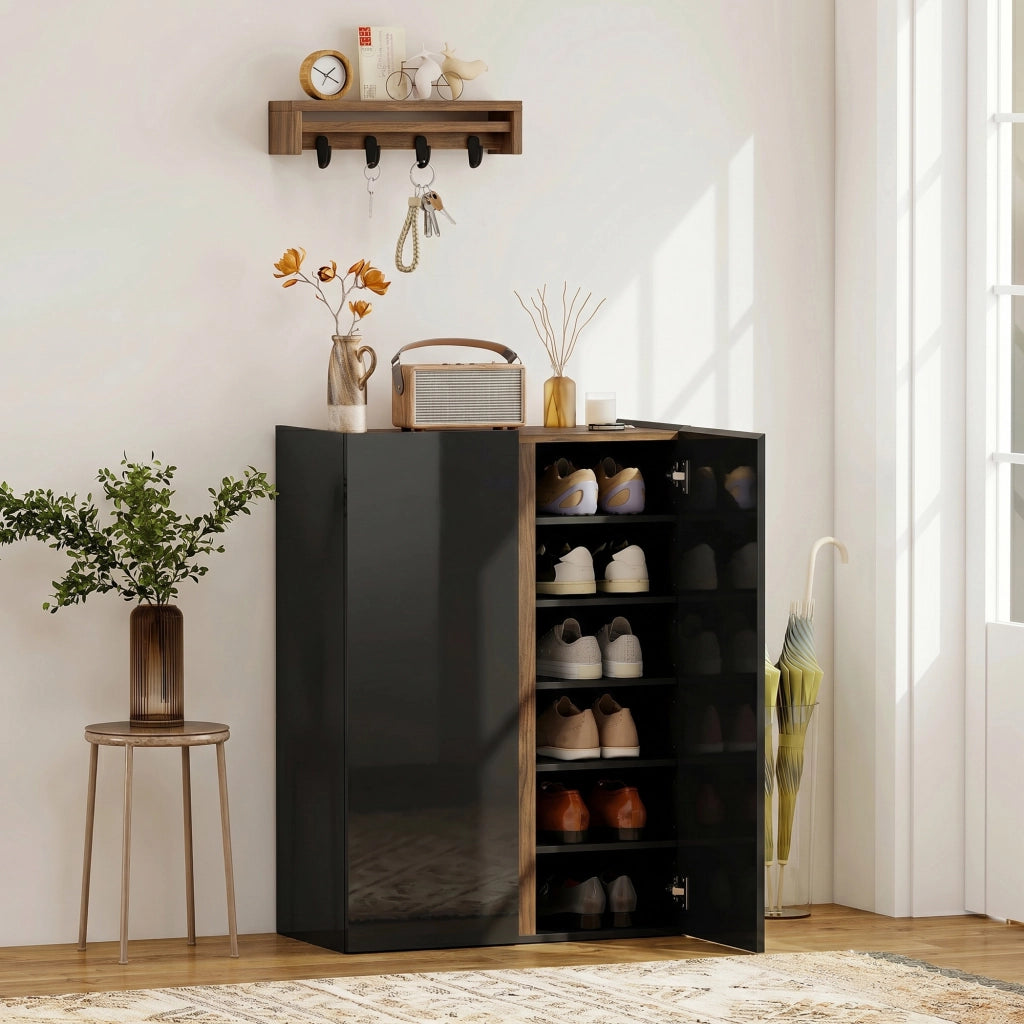 Scarpiera 6 Ripiani con Apertura Silenziosa ¨C Xylo ¨C Nero Lucido 180¡ã