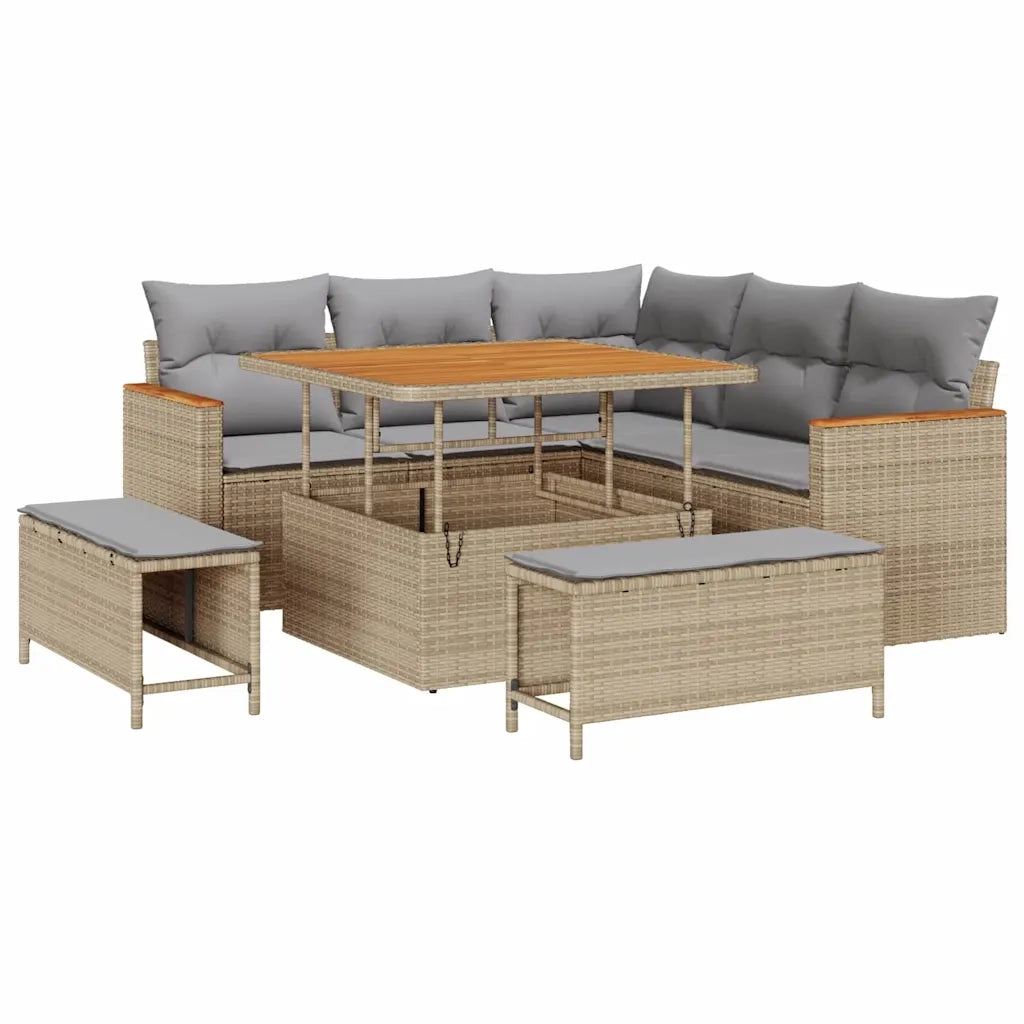 Set Divano da Giardino con cuscino 8 pcs Beige Poly Rattan