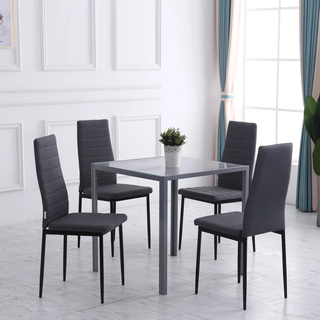 Set 4 Sedie Imbottite da Pranzo ¨C Zephmum ¨C Grigio Tessuto Metallo