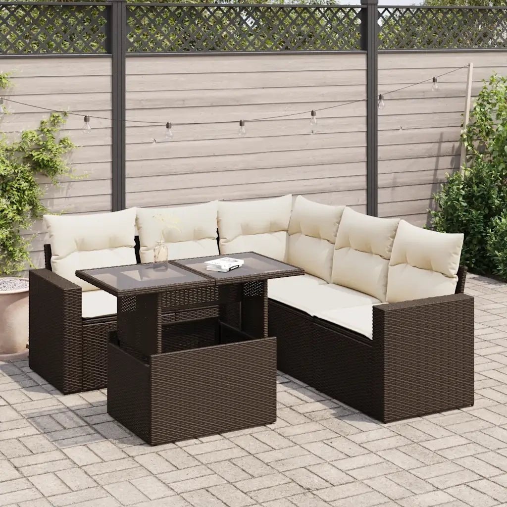 Set Divano da Giardino 6 pz con Cuscini Marrone in Polyrattan 3326324